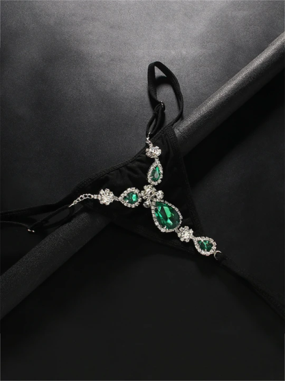 Sexy Green Rhinestone Thong