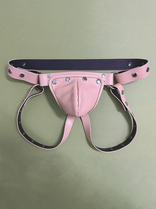 Pink King Kong Barbie Genuine Leather Armlet Chest Strap Jockstrap