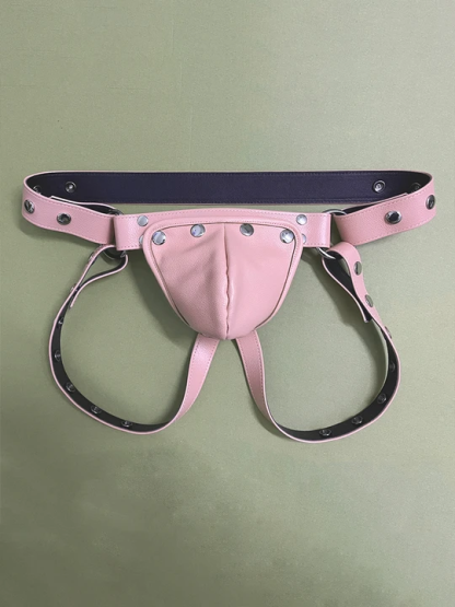 Pink King Kong Barbie Genuine Leather Armlet Chest Strap Jockstrap