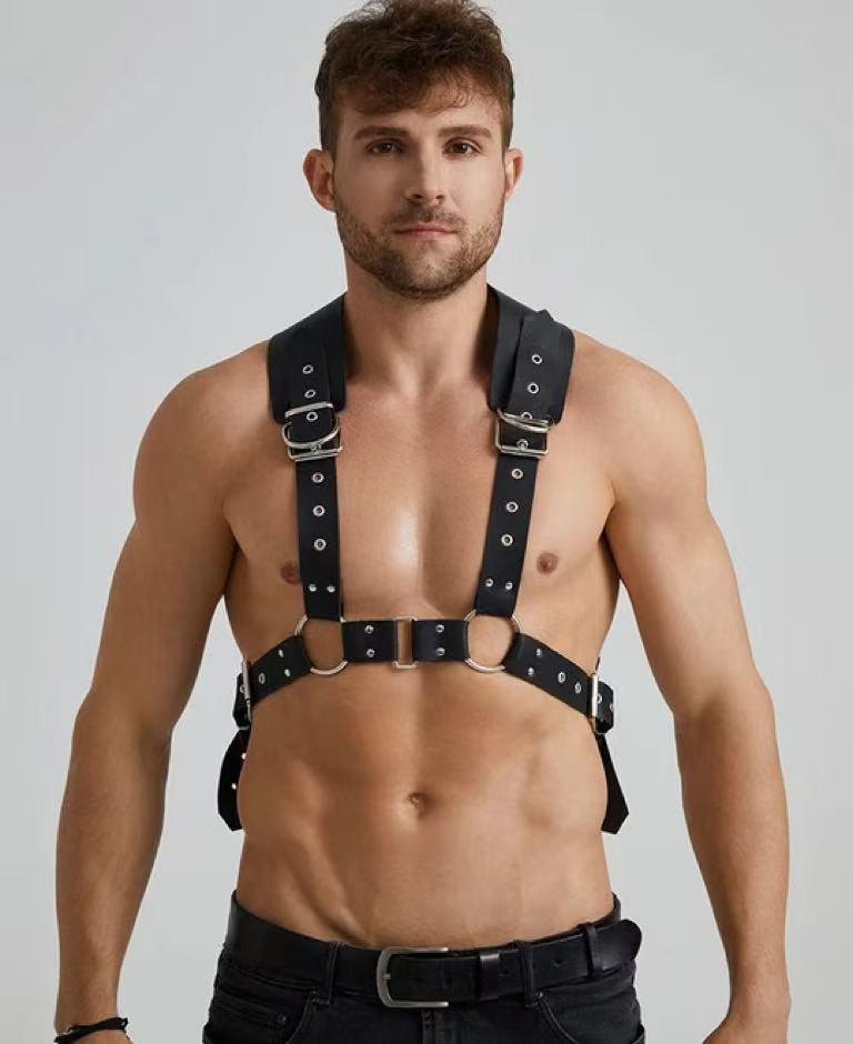 Leather Erotic Corset Harness Strap - Black