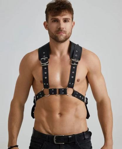 Leather Erotic Corset Harness Strap - Black