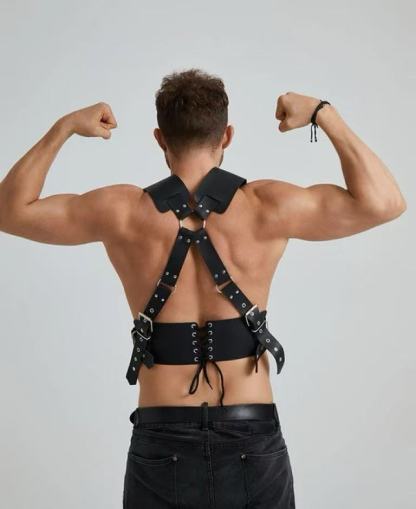 Leather Erotic Corset Harness Strap - Black