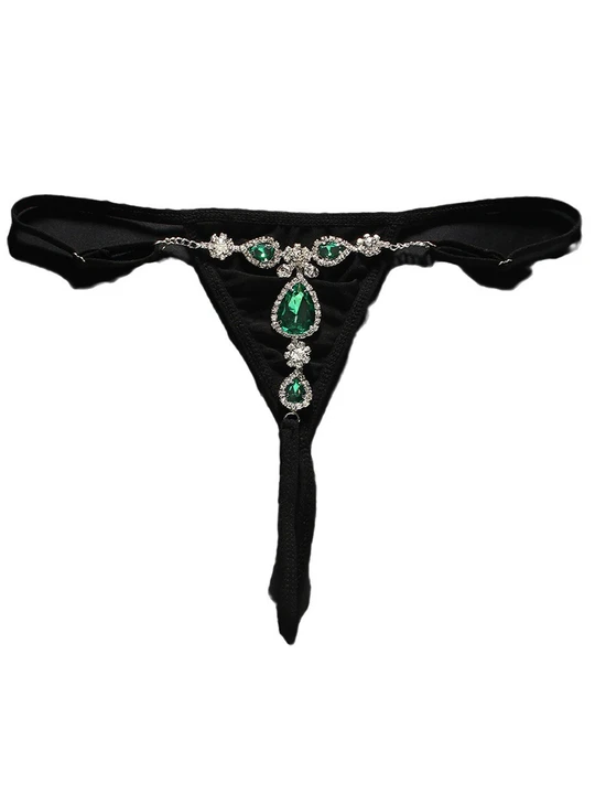 Sexy Green Rhinestone Thong
