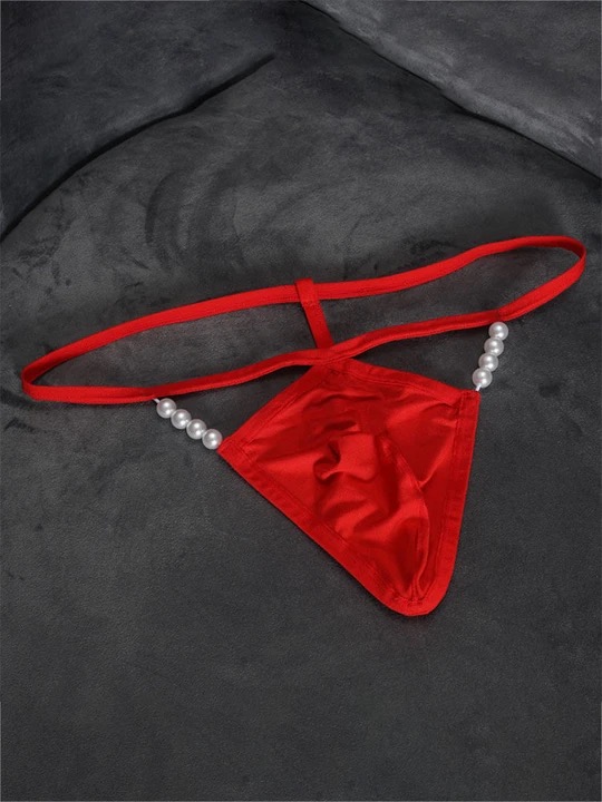 Men's Pearl Decorated Sexy Thin Strap Thong