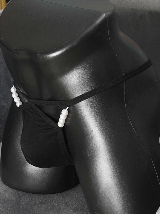 Men's Pearl Decorated Sexy Thin Strap Thong