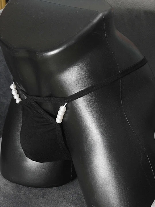 Men's Pearl Decorated Sexy Thin Strap Thong