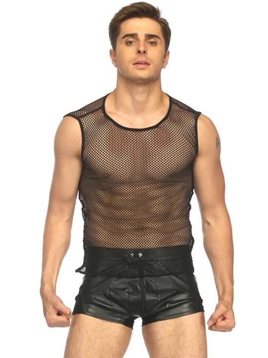 Sexy Hollow Grid Sleeveless Men's Tank Top