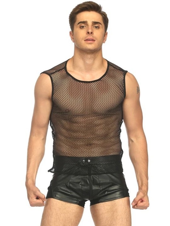 Sexy Hollow Grid Sleeveless Men's Tank Top