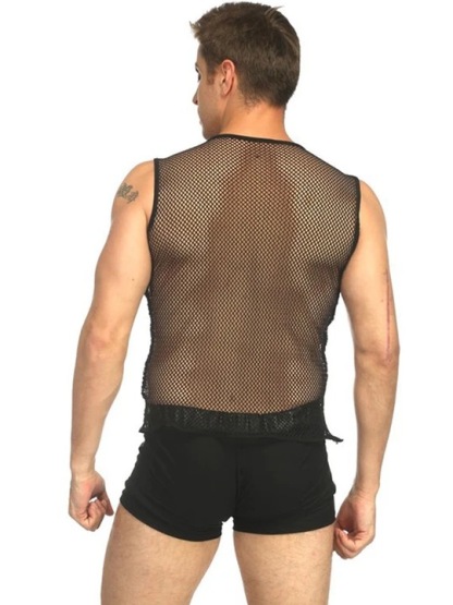 Sexy Hollow Grid Sleeveless Men's Tank Top