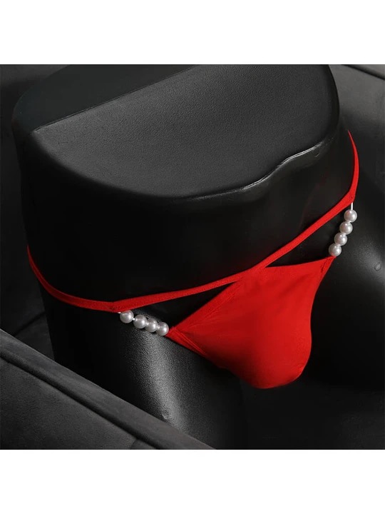 Men's Pearl Decorated Sexy Thin Strap Thong