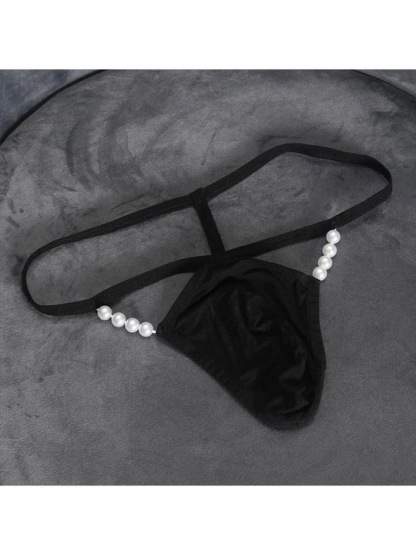 Men's Pearl Decorated Sexy Thin Strap Thong