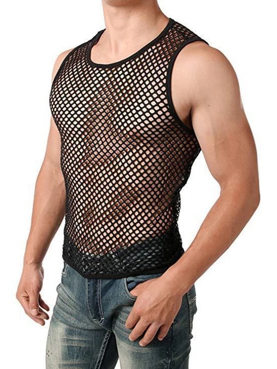 Sexy Hollow Grid Sleeveless Men's Tank Top