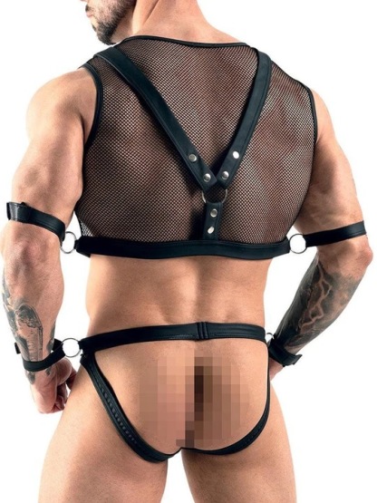 Men's Sexy Fishnet Skeleton Erotic Underwear Harness Set