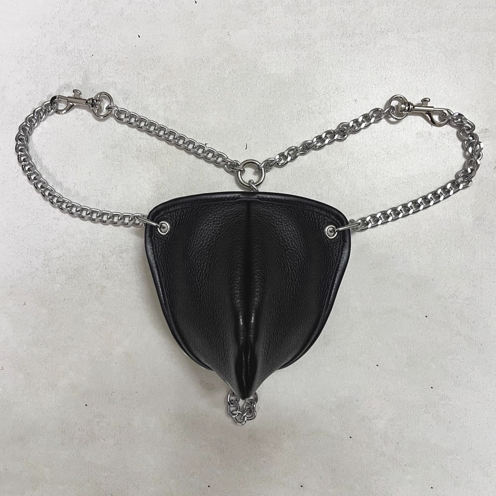 Men's Chain-Linked Leather Pouch Thong