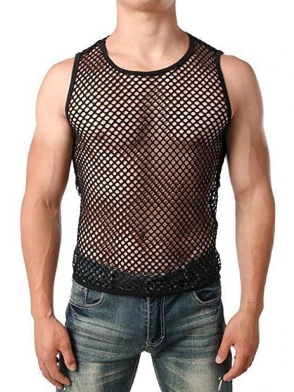 Sexy Hollow Grid Sleeveless Men's Tank Top