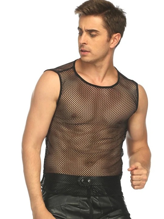 Sexy Hollow Grid Sleeveless Men's Tank Top