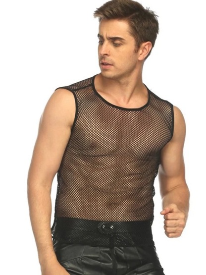 Sexy Hollow Grid Sleeveless Men's Tank Top