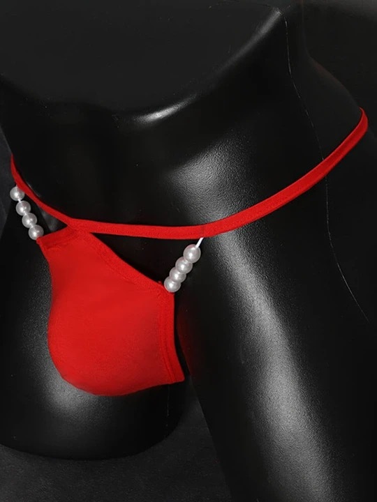 Men's Pearl Decorated Sexy Thin Strap Thong