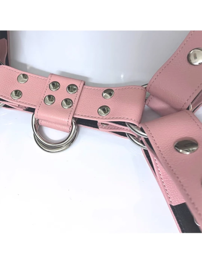 Pink King Kong Barbie Genuine Leather Armlet Chest Strap Jockstrap