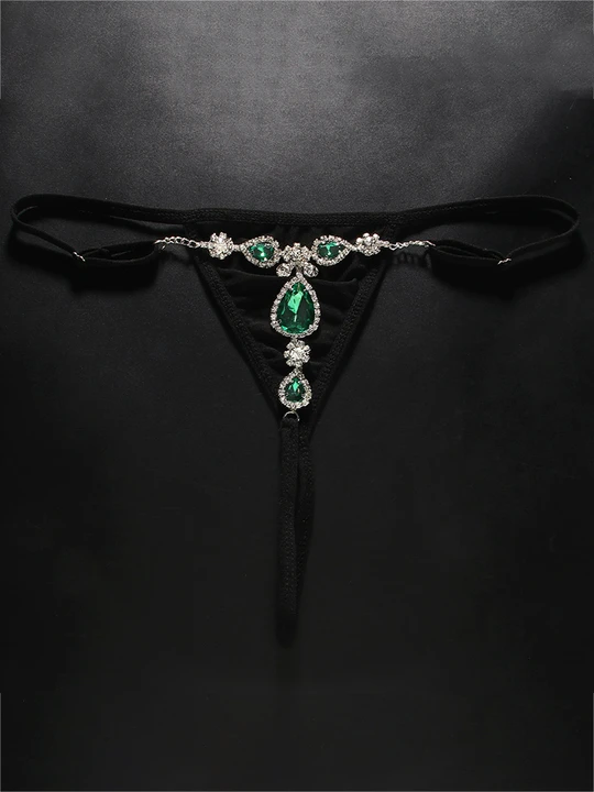 Sexy Green Rhinestone Thong