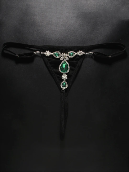 Sexy Green Rhinestone Thong