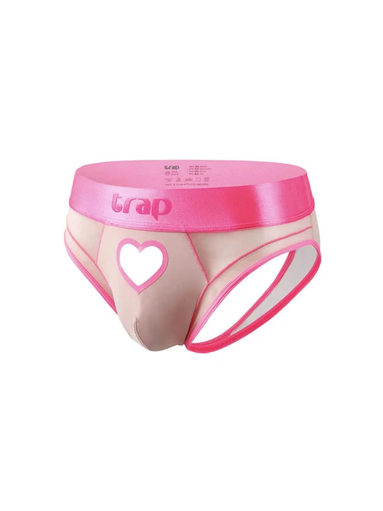 Men's Sexy Pink Hollow Heart Double Thong Briefs