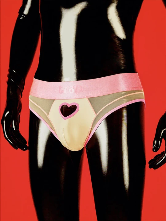 Men's Sexy Pink Hollow Heart Double Thong Briefs