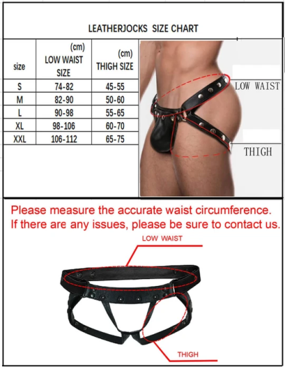 Men's Sexy Low Waist Red Genuine Leather Jockstrap