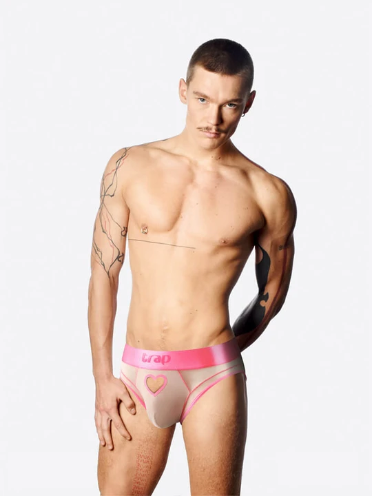 Men's Sexy Pink Hollow Heart Double Thong Briefs