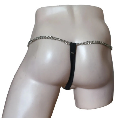 Men's Sexy Patent Leather Iron Chain Thong