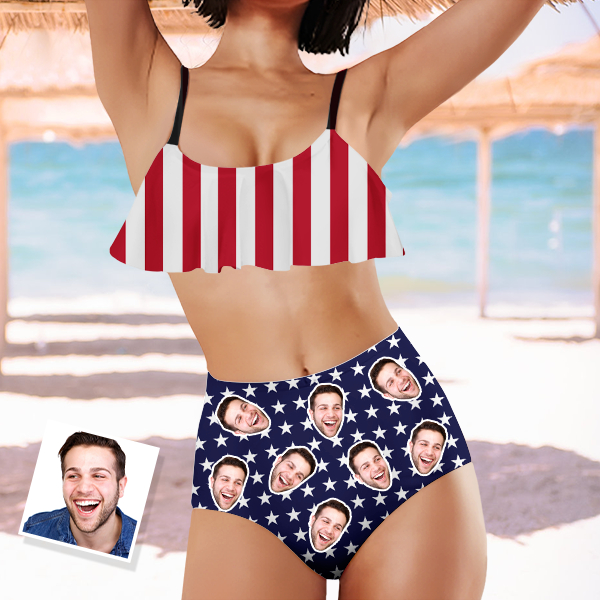 Mekesllser Custom American Flag Bathing Bikini Suits Women's Ruffle Summer  Suits High Waisted Two Pieces Bathing Suits Gift For Her