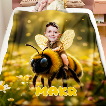 Custom Animal Blankets Personalized Boy Riding Bee Blanket Gift For Boys-mekesllser-Mekesllser,For Kids,IP,Home&Living,Blanket,For Boys,Kid's Animal Theme,Blanket for Boys,Autumn Sale,Children's Daily Style