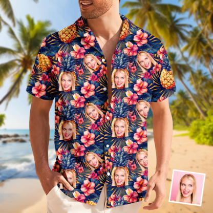 Custom Hawaiian Hibiscus Shirt With Face Flower Holiday Beach Shirt Hawaiian Beach Shirt Holiday Gift For Men-mekesllser-Swimwear,Mekesllser,Summer Sale,Swimwear For Men,For Men,Hawaiian,Hawaiian Shirt,Men's Hawaiian Shirt