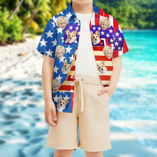 Custom Independence Day Short Sleeve Shirt Face Teenage Hawaiian Shirt American Flag Beach Holiday Gift For Kids-mekesllser-Swimwear,Mekesllser,American Flag,Summer Sale,Hawaiian Shirt,For Kids,Swimwear For Kids,Kid's Hawaiian Shirt,For Pet Lovers,For Boys,For Girls