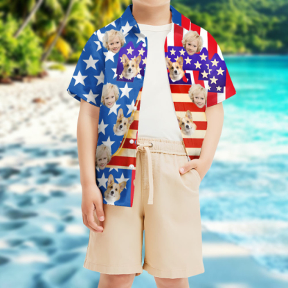 Custom Independence Day Short Sleeve Shirt Face Teenage Hawaiian Shirt American Flag Beach Holiday Gift For Kids-mekesllser-Swimwear,Mekesllser,American Flag,Summer Sale,Hawaiian Shirt,For Kids,Swimwear For Kids,Kid's Hawaiian Shirt,For Pet Lovers,For Boys,For Girls