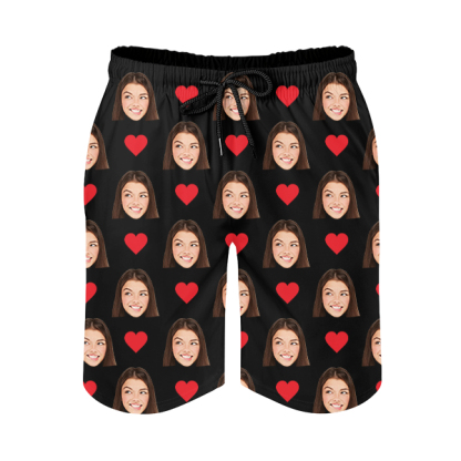 Custom Red Heart Mens‘ Shorts Personalized Photo Hawaiian Beach Shorts Gift For Him For Husband-mekesllser-Swimwear,Mekesllser,Red Heart,Summer Sale,Swimwear For Men,For Men,Hawaiian Shorts