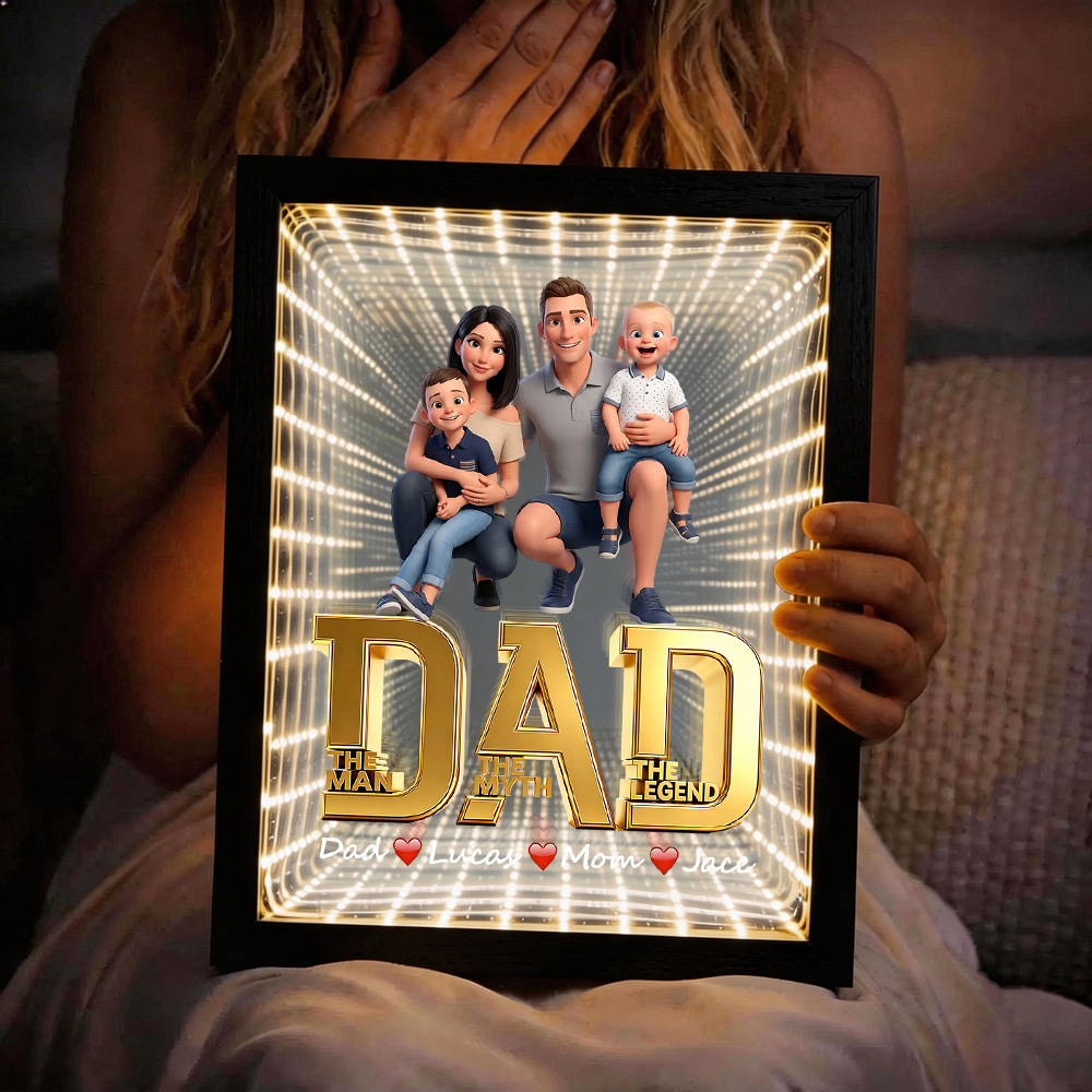 Infinity Mirror Light Box With Your Photo – Perfect Father's Day Or Birthday Gift For Dad, Personalized Present Showing Love For Dad