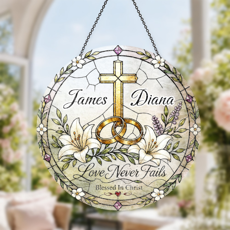 Custom Window Hanging Suncatcher Personalized Window Stained Glass Home Decor, Custom Photo Suncatcher Wedding Couple Keepsake, Personalized Gift For Newlyweds