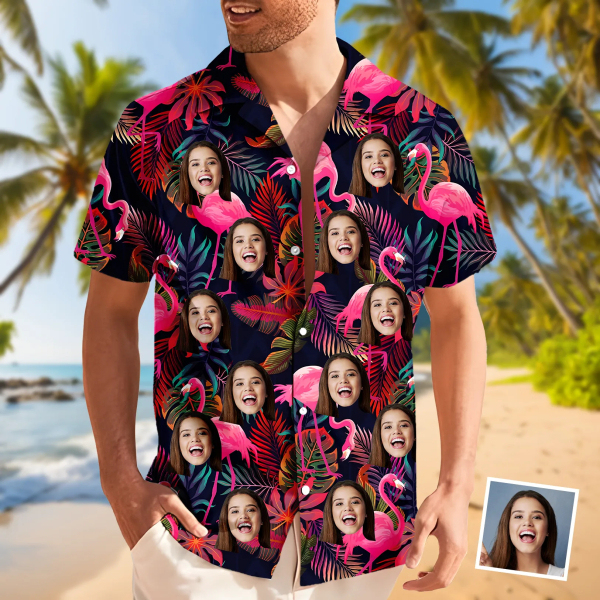 Custom Hawaiian Flamingo Shirt With Face Pink Flower Holiday Beach Shirt Hawaiian Beach Shirt Holiday Gift For Men-mekesllser-Swimwear,Mekesllser,Summer Sale,Swimwear For Men,For Men,Hawaiian,Hawaiian Shirt,Men's Hawaiian Shirt