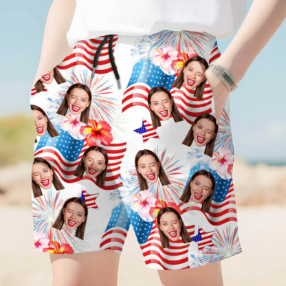 Custom The Independence Day Men’s Beach Shorts Personalized Photo American Flag Sports Shorts Gift For Him For Husband-mekesllser-Swimwear,Mekesllser,American Flag,Summer Sale,Beach Shorts,Swimwear For Men,For Men,Hawaiian