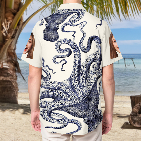 Custom Octopus Shirt With Face Holiday Beach Shirt Japanese Art  Hawaiian Shirt Holiday Gift For Men, For Husband-mekesllser-Swimwear,Mekesllser,Summer Sale,Swimwear For Men,For Men,Japanese Art,Hawaiian Shirt,Men's Hawaiian Shirt