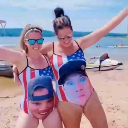 Custom Beach One-piece Bathing Swimsuit Personalized American Flag Photo Swimsuit For Women,gift For Wife