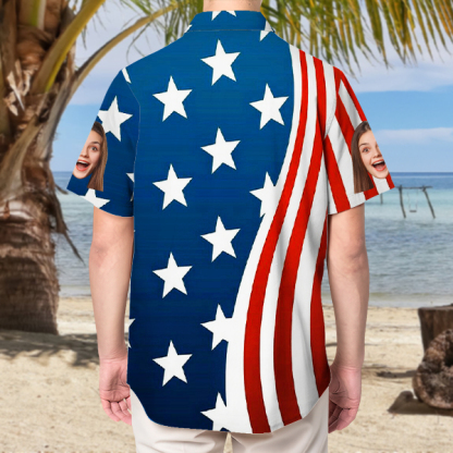 Custom American Flag Hawaiian Shirt With Face Holiday Beach Shirt Beach Shirt Holiday Gift For Men-mekesllser-Swimwear,Mekesllser,American Flag,Summer Sale,Swimwear For Men,For Men,Hawaiian Shirt,Men's Hawaiian Shirt