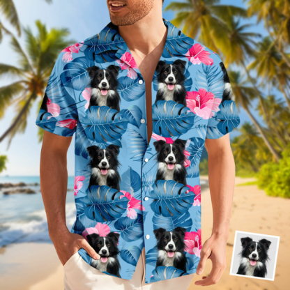 Custom Dog Men's Pet Face Flower Hawaiian Shirt Beach Shirt Holiday Gift For Men, For Pet Lover-mekesllser-Swimwear,Mekesllser,Summer Sale,Swimwear For Men,For Men,Hawaiian,Hawaiian Shirt,Men's Hawaiian Shirt,For Pet Lovers