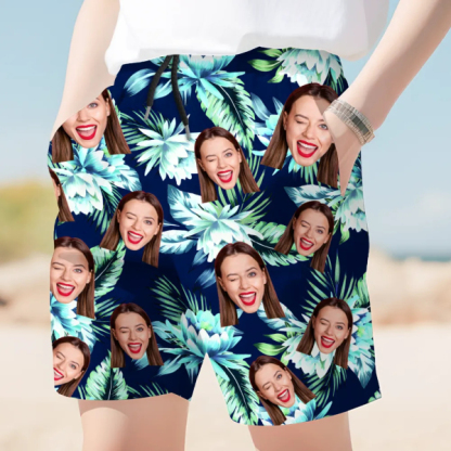 Custom Men’s Beach Shorts Personalized Photo  Hawaiian Flower Sports Shorts Gift For Him For Husband-mekesllser-Swimwear,Mekesllser,Summer Sale,Beach Shorts,Swimwear For Men,For Men,Hawaiian