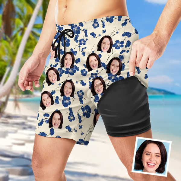 Custom Cherry Blossom Men’s Beach Shorts Personalized Photo  Hawaiian Japanese Art Sports Shorts Gift For Him For Husband-mekesllser-Swimwear,Mekesllser,Summer Sale,Beach Shorts,Swimwear For Men,For Men,Japanese Art