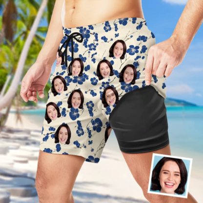 Custom Cherry Blossom Men’s Beach Shorts Personalized Photo  Hawaiian Japanese Art Sports Shorts Gift For Him For Husband-mekesllser-Swimwear,Mekesllser,Summer Sale,Beach Shorts,Swimwear For Men,For Men,Japanese Art
