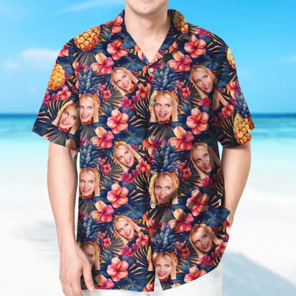 Custom Hawaiian Hibiscus Shirt With Face Flower Holiday Beach Shirt Hawaiian Beach Shirt Holiday Gift For Men-mekesllser-Swimwear,Mekesllser,Summer Sale,Swimwear For Men,For Men,Hawaiian,Hawaiian Shirt,Men's Hawaiian Shirt