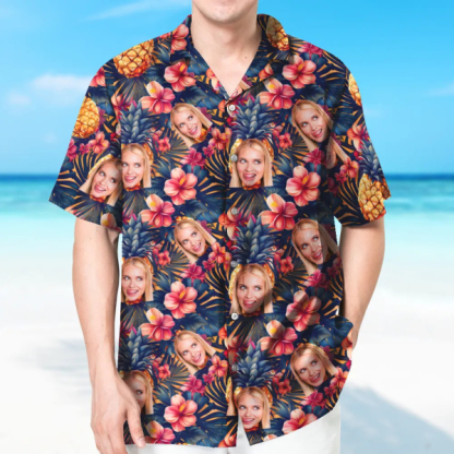 Custom Hawaiian Hibiscus Shirt With Face Flower Holiday Beach Shirt Hawaiian Beach Shirt Holiday Gift For Men-mekesllser-Swimwear,Mekesllser,Summer Sale,Swimwear For Men,For Men,Hawaiian,Hawaiian Shirt,Men's Hawaiian Shirt