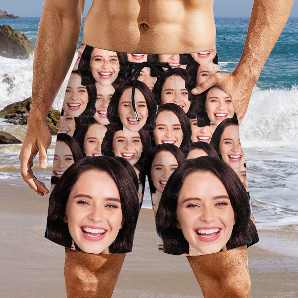 Custom Hawaiian Multi Faces Mens‘ Shorts Personalized Photo Flower Hawaiian Sports Beach Shorts Gift For Him For Husband-mekesllser-Swimwear,Mekesllser,Summer Sale,Swimwear For Men,Hawaiian Shorts,Funny Face